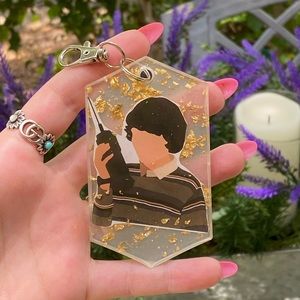 Stranger Things Mike Wheeler w Radio Cartoon with Gold Flakes Keychain Bag Charm